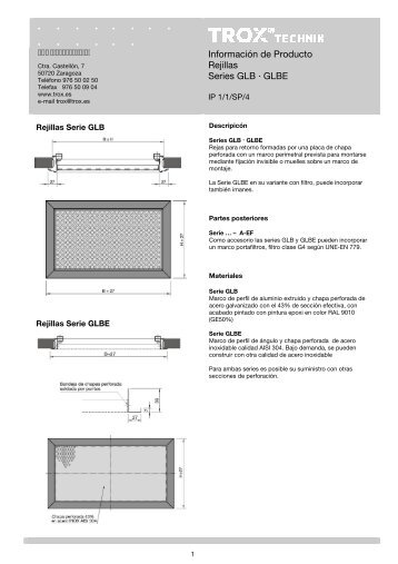 Información de Producto Rejillas Series GLB · GLBE - Trox