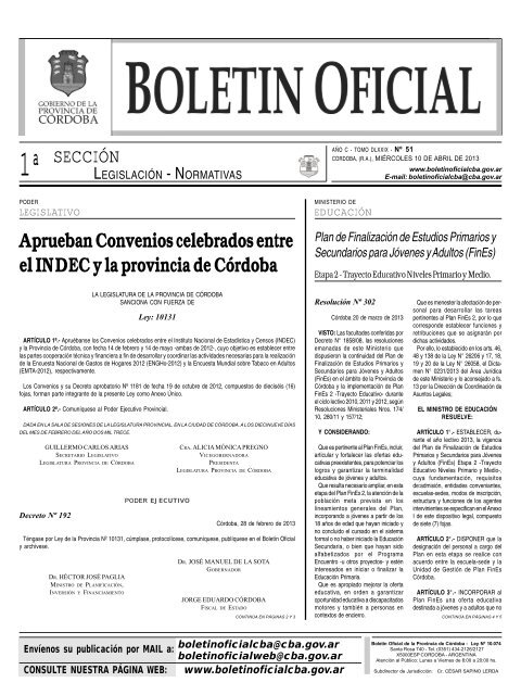 1º seccion - Boletin Oficial - Gobierno de la Provincia de Córdoba