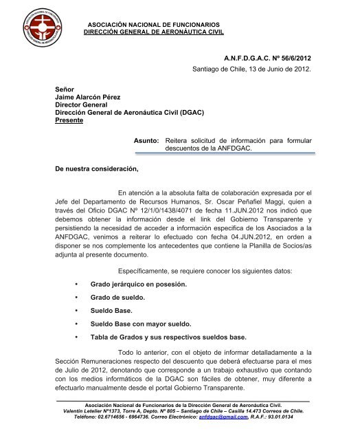 Carta N 56.2012, Reitera solicitud de informacion sobre ... - anfdgac