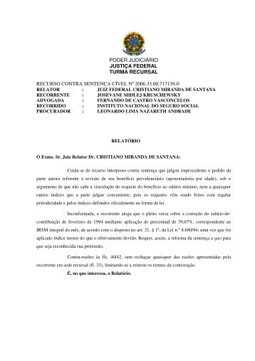 poder judiciário justiça federal turma recursal recurso contra ...