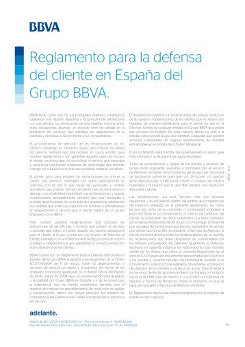 Reglamento para la defensa del cliente en España del Grupo BBVA.