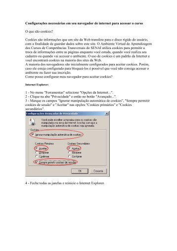 Configurações necessarias Internet Explorer e Mozilla ... - SENAI-MT