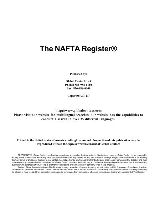 The NAFTA Register® - Global Contact