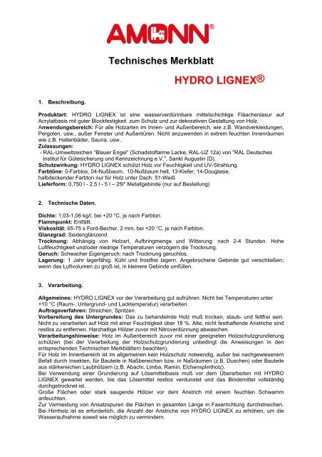 Technisches Merkblatt HYDRO LIGNEX - Amonn