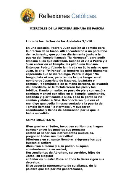 MIÉRCOLES DE LA PRIMERA SEMANA DE PASCUA Libro de los ...