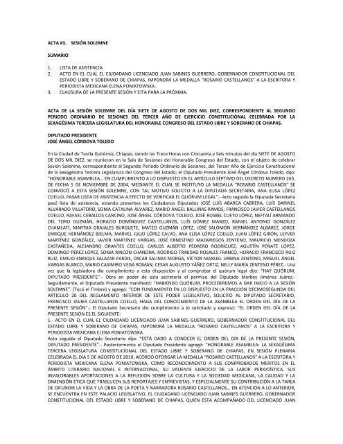 acta #3. sesión solemne - Congreso de Chiapas