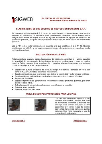 E.P.P. Protección para los Pies - Sigweb