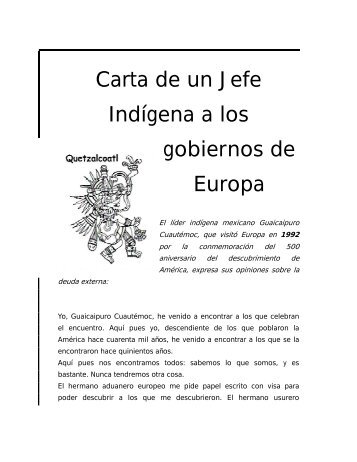 Carta de un Jefe Indígena a los gobiernos de Europa - Antiescualidos
