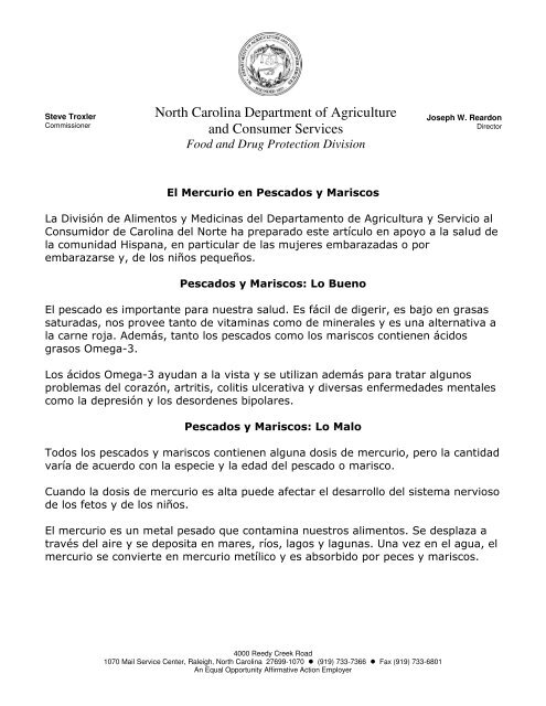 Mercurio en pescados y mariscos - Department of Agriculture ...