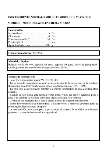 METRONIDAZOL EN CREMA ACUOSA Composición