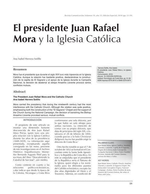 El presidente Juan Rafael Mora y la Iglesia Católica