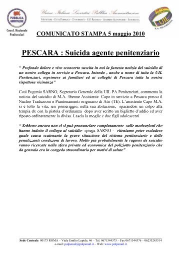 PESCARA : Suicida agente penitenziario