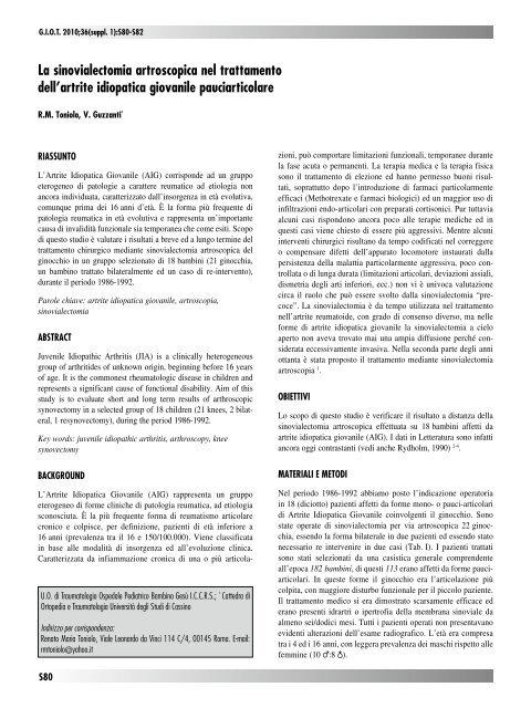 30845 Suppl Giot.pdf - Giornale Italiano di Ortopedia e Traumatologia