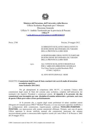 PROVVEDITORATO AGLI STUDI DI PESCARA - Ufficio Scolastico ...