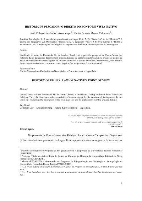 1 HISTÓRIA DE PESCADOR: O DIREITO DO PONTO DE ... - ABA