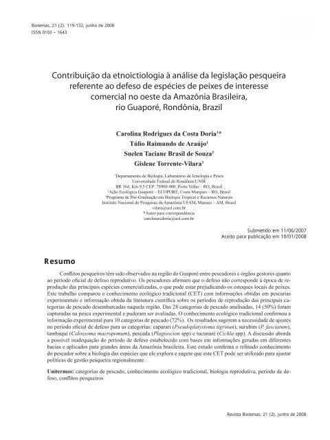 Contribuição da etnoictiologia à análise da legislação ... - Biotemas