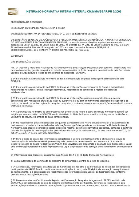 Instrução Normativa Interministerial CM/MMA/SEAP/PR 2/2006