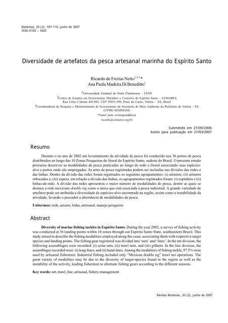 Diversidade de artefatos da pesca artesanal marinha do ... - Biotemas