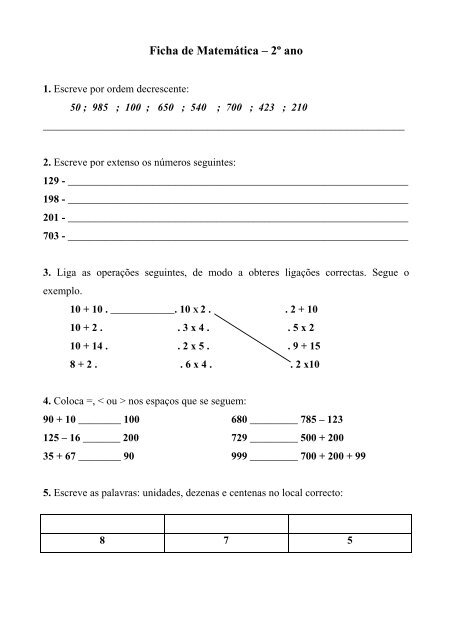 Ficha de Matemática – 2º ano