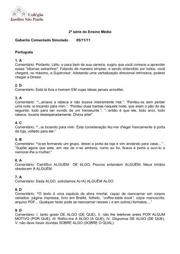 2ª série do Ensino Médio Gabarito Comentado Simulado 05/11/11 ...