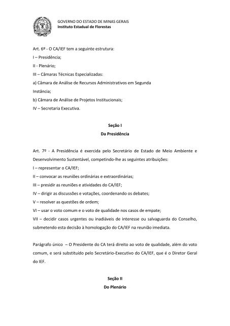 Regimento Interno - IEF - Governo do Estado de Minas Gerais
