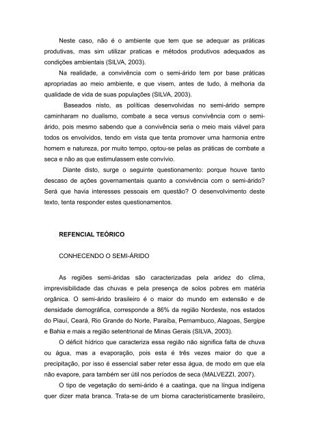 Dualismo no Semi-Árido: combate a seca versus convivência - Ufersa