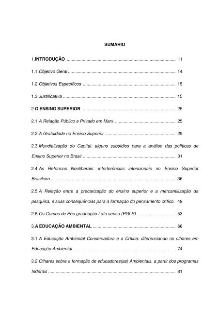 (a) Ambiental nos Programas de Pós-Graduação 'latu senso'