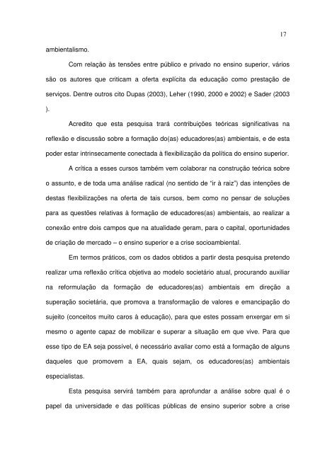 (a) Ambiental nos Programas de Pós-Graduação 'latu senso'