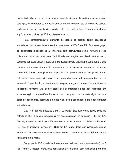 (a) Ambiental nos Programas de Pós-Graduação 'latu senso'