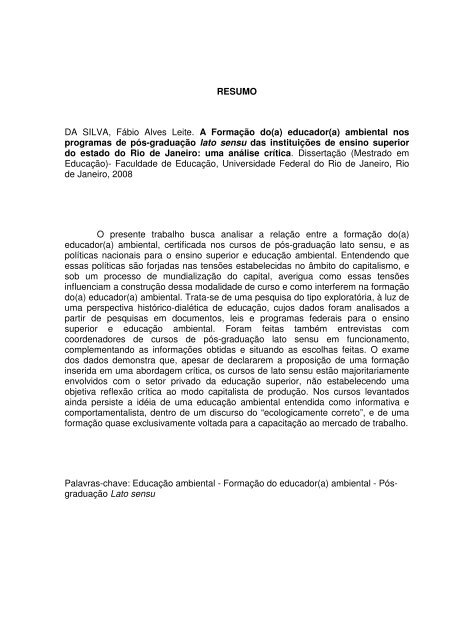 (a) Ambiental nos Programas de Pós-Graduação 'latu senso'