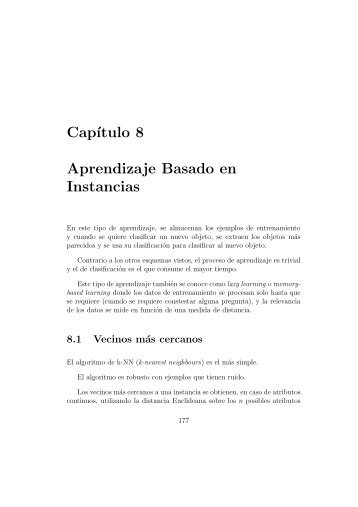 Cap´ıtulo 8 Aprendizaje Basado en Instancias