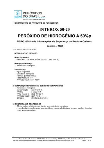 INTEROX 50-20 PERÓXIDO DE HIDROGÊNIO A 50%p - Brenntag