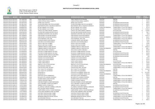 Mora Patronal mayor a USD 50 Corte a: 20 de Enero del 2012 ...