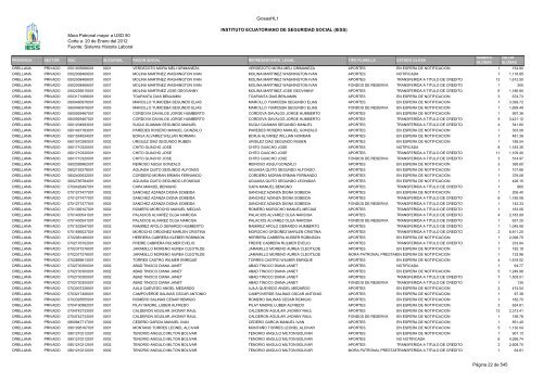 Mora Patronal mayor a USD 50 Corte a: 20 de Enero del 2012 ...