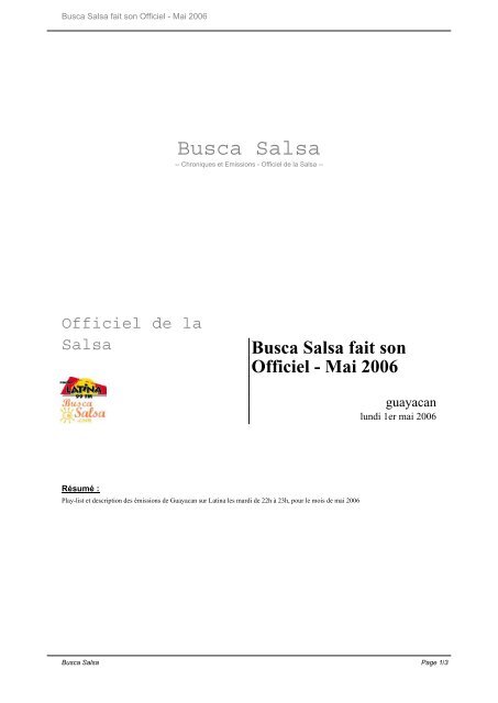 Busca Salsa fait son Officiel - Mai 2006