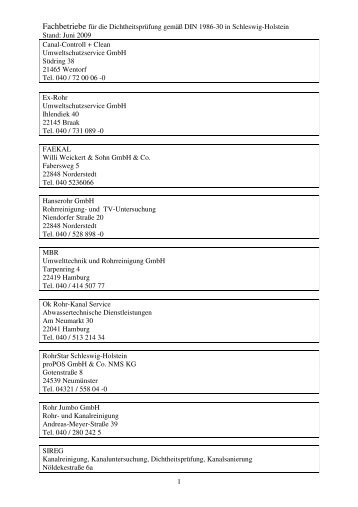 Fachbetriebe für die Dichtheitsprüfung gemäß DIN 1986-30 in ...