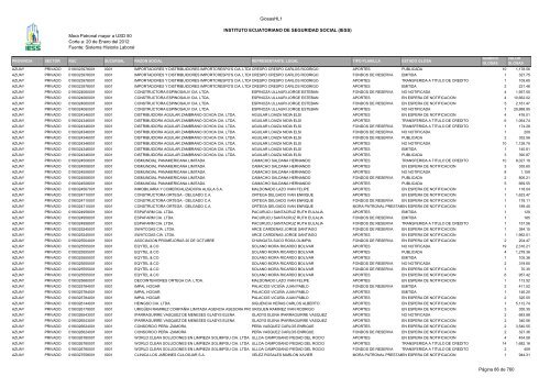 Mora Patronal mayor a USD 50 Corte a: 20 de Enero del 2012 ...