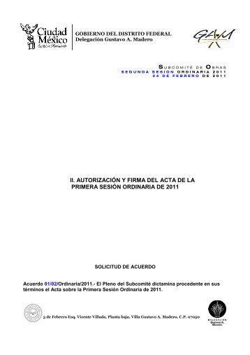 Acta de la Primera Sesión Ordinaria 2011 - Delegación Gustavo A ...