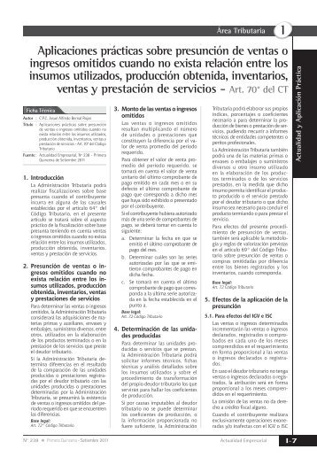 Aplicaciones prácticas sobre presunción de ventas o ingresos ...