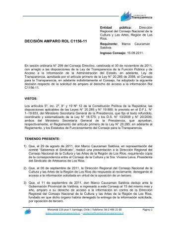 DECISIÓN AMPARO ROL C1156-11 - Consejo para la Transparencia
