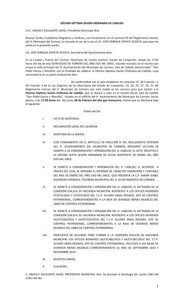 Décima Séptima Sesión Ordinaria de Cabildo - H. Ayuntamiento de ...