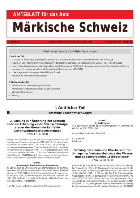 I. Amtlicher Teil - Amt Märkische Schweiz