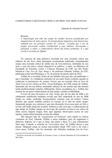 comentários à recensão crítica de Eduardo Tuffani - cursos de tupi ...