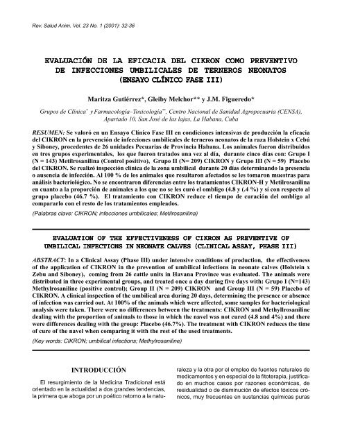 EVALUACIÓN DE LA EFICACIA DEL CIKRON ... - Inicio - CENSA