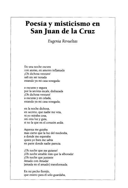 Poesía y misticismo en San Juan de la Cruz Eugenia Revuel tus