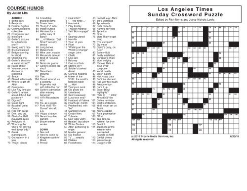 Los Angeles Times Sunday Crossword Puzzle - The Best of Times