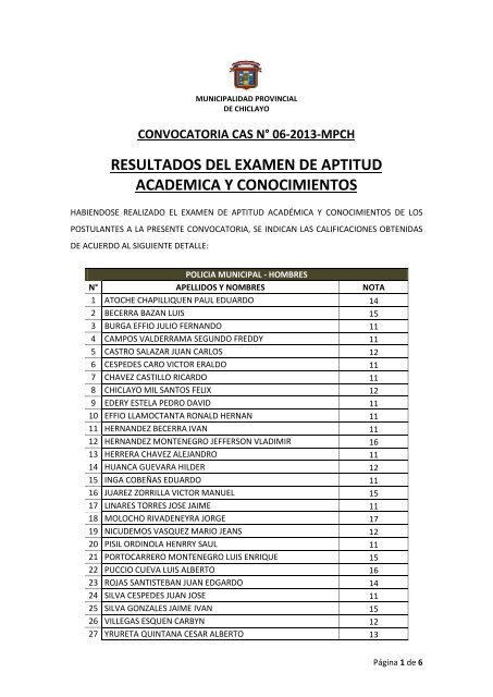 resultados del examen de aptitud academica y conocimientos