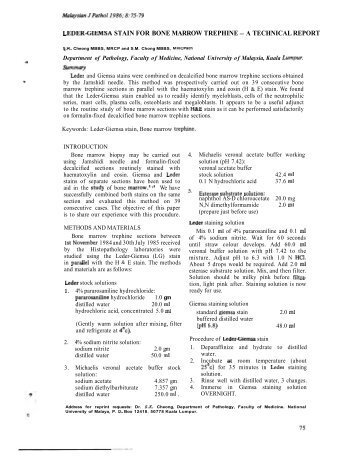 leder-giemsa stain for bone marrow trephine - The Malaysian ...