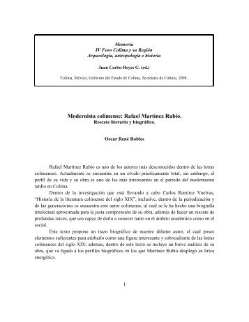 Modernista colimense: Rafael Martínez Rubio. - Secretaría de Cultura
