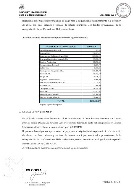 DICTAMEN - Sindicatura Municipal de Neuquén